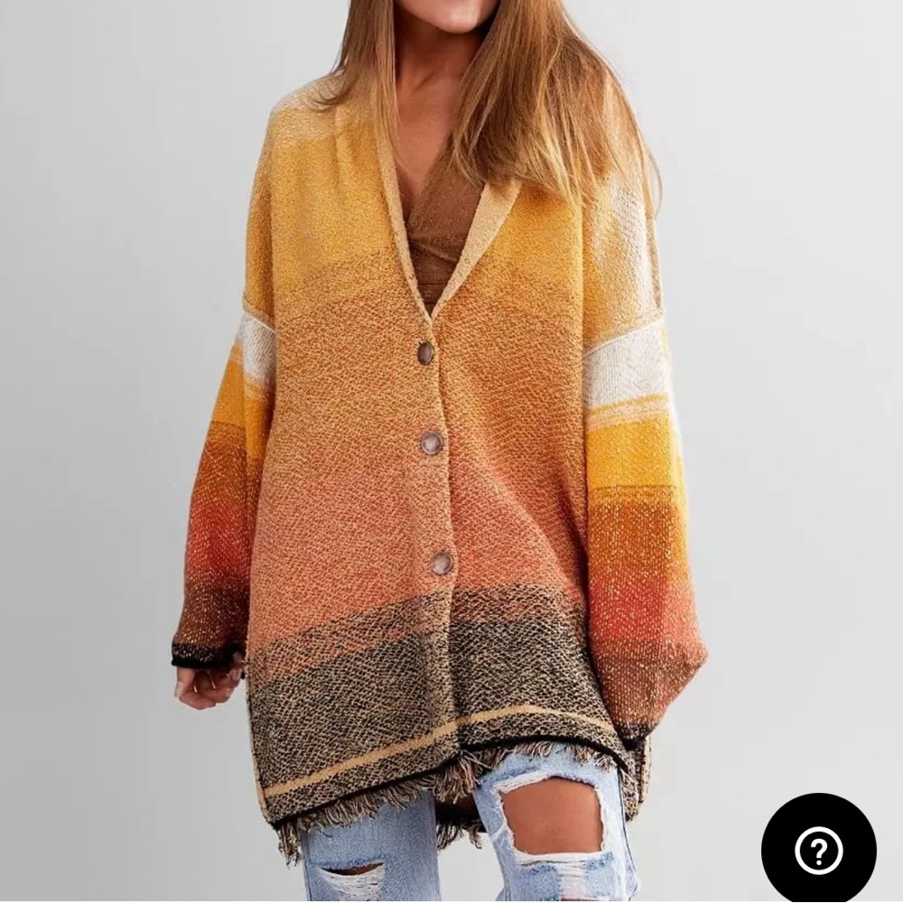 Free People (S) Sunset Park Cardigan Sweater Soft Yellow Orange Cream Brown